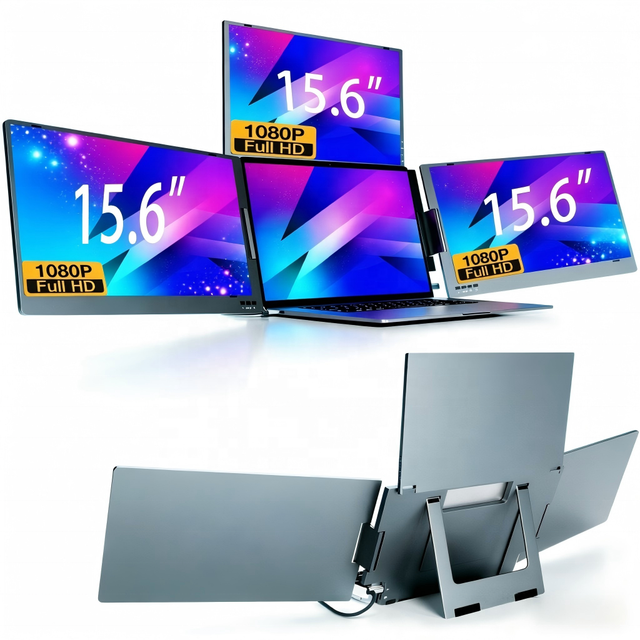 Ultra-Slim Portable Triple Screen for Laptop 15.6 Inch FHD Monitor Extender Foldable Triple Laptop Display for Travel & Office