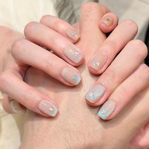 Larmes bleues faites à la main Nail Art Patch été Style court carré oeil <span class=keywords><strong>de</strong></span> chat Aurora papillon bleu presse sur les ongles - Product Image 2