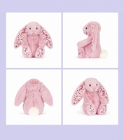 Boneka Kelinci Jellcatt UK Pink Bashful Bunny dengan Telinga dan Cakar Bermotif Bunga, Boneka Kelinci Lembut dengan Telinga dan Cakar yang Dapat Digerakkan