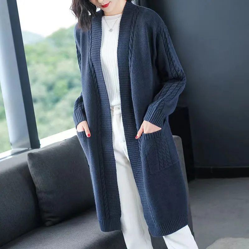 Casaco feminino de malha, casaco de lã tricotado para outono e inverno