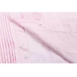 Fabricant hommes plissé couleur pure manches longues poignets mousquetaire chemise avec noeud papillon - Product Image 4