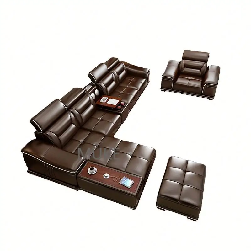 Кожаный диван простая современная мебель шезлонг угловой умный диван набор