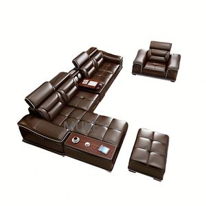 Divano in pelle semplice e moderno mobili chaise angolo intelligente divano set - Product Image 1