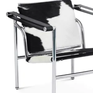 Klasik tasarım oturma otel odası lobi koltuk Pony cilt salonu sandalye paslanmaz çelik hakiki deri kol sandalye