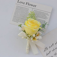 Bunga Mawar Buatan Tiruan Kuning untuk Boutonniere, Corsage, Buket Tangan, Dekorasi Pernikahan, dan Pesta