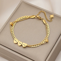 Pulsera de Acero Inoxidable Ajustable de Alta Calidad con Baño de Oro de 18k, Diseño de Corazón, para Mujer, Joyería de Moda para Regalo
