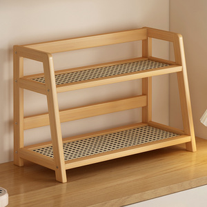 Double Layer Wooden Storage Rack For Desk Cup Organizer With Perforated <b>Shelves</b> <b>Kitchen</b> Dormitory Use - Product Image 2