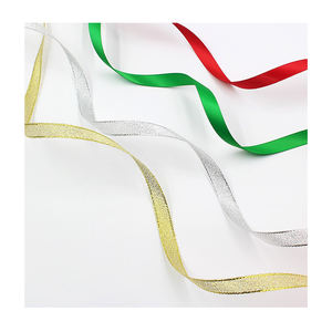 Ruban de Noël en tissu pailleté or et argent de 10 mm, couleur unie, lettres, pour nœud cadeau, décoration de fête, bricolage, matériel artisanal - Product Image 1