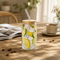 Ensemble de 4 gobelets en verre résistant à la chaleur SELECTSHOP avec pailles, couvercles et brosse de nettoyage, compatibles lave-vaisselle pour eau/jus/soda/thé (moderne)