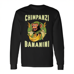 T-shirt a maniche lunghe Chimpanszi Bananini, girocollo unisex, design Meme italiano - Product Image 3
