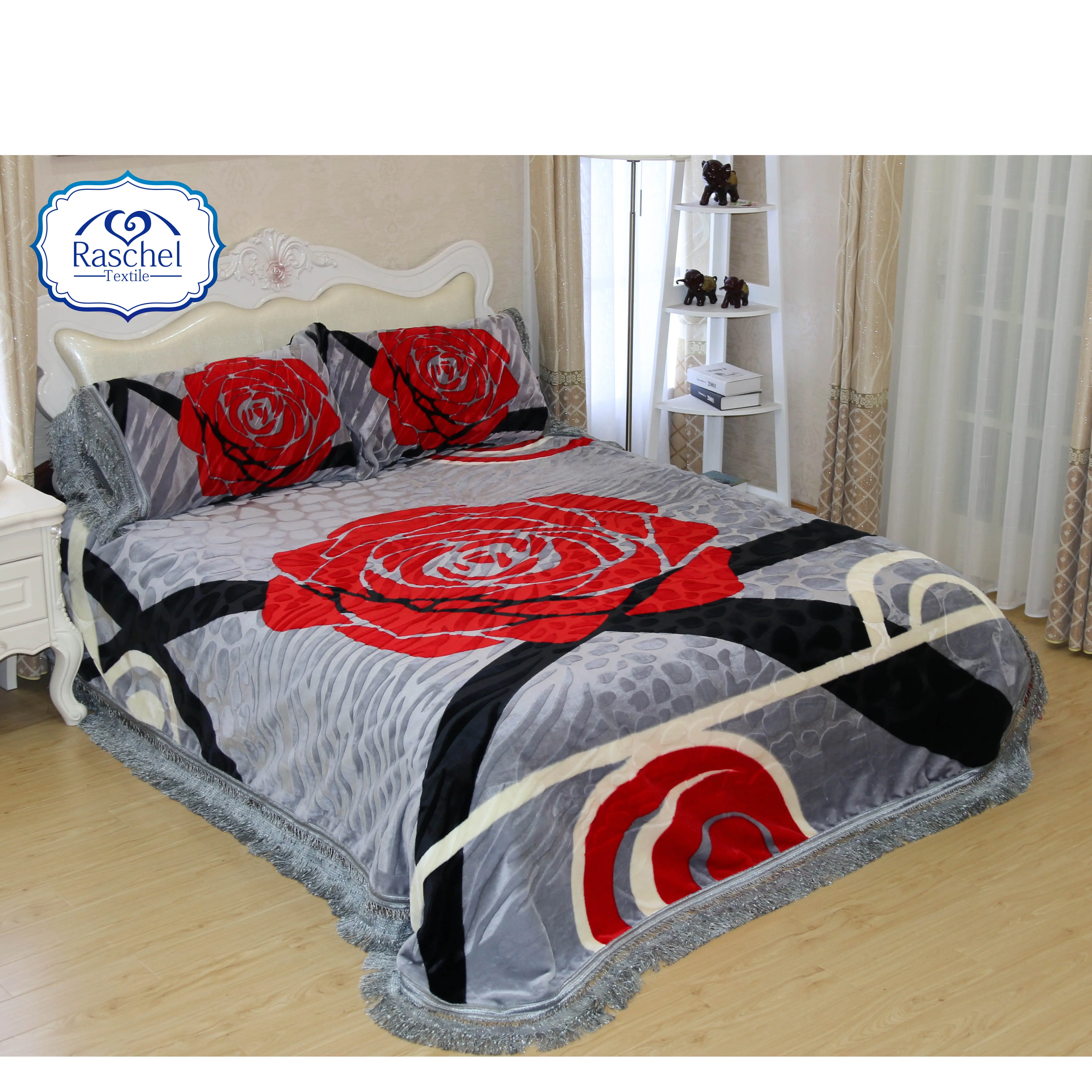 Super Soft 100% Polyester Korean Raschel Quality 3 PCS Blanket Bedroom Set