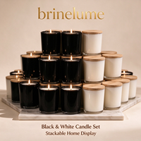 Bougie d'aromathérapie Brinelume pour la décoration de la maison, bougie dans un bocal en verre noir et blanc avec couvercle en bois naturel