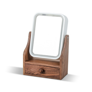 Desktop Vanity <b>Mirror</b> <b>Square</b> With Led Light Double Sided Flip Magnification Storage Drawer Wooden Base - Product Image 3