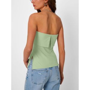 Women's Off Shoulder Tube <b>Top</b> Regular Fit Knitted Ruched Design Tank <b>Tops</b> - Product Image 5