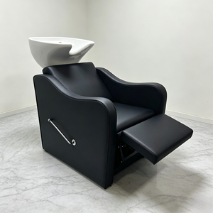 Fauteuil de lavage moderne en céramique et similicuir PU avec repose-pieds réglable et éponge haute densité pour salon de coiffure et institut de beauté - Product Image 1