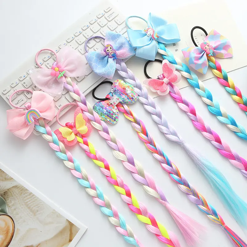 Go Party Children's Braid Wig Hair Rope Girls Baby Twisted Ponytail Hair Tie Bow Unicorn Mermaid Shell Princess Hair Extension