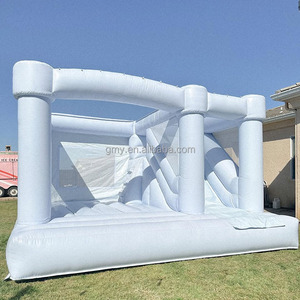 Château gonflable blanc avec toboggan, articles de location pour événements, combo château gonflable et toboggan avec piscine - Product Image 2