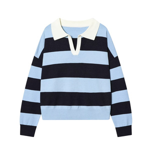 UNIZERA 2025 Nova Coleção Outono/Inverno Suéter de Malha Casual Solto com Gola Polo Listrado de Manga Longa 5536218 5536214 - Product Image 2