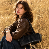Sac fourre-tout à bandoulière en cuir de vachette gaufré croco pour femme, sac à main vintage à poignée supérieure motif croco OEM ODM