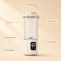 Mixeur Portable Rechargeable USB 7.4V avec Écran Numérique, Tasse à Jus et Broyeur à Glace avec Poignée pour Voyage, Camping et Boissons Quotidiennes aux Fruits