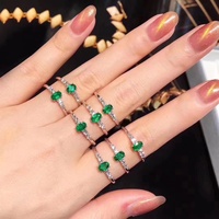 Anillos de Joyería Estrella de Esmeralda Natural con Corte Ovalado de 3x5 mm en Plata Esterlina 925, Anillo de Eternidad a la Moda y a Buen Precio