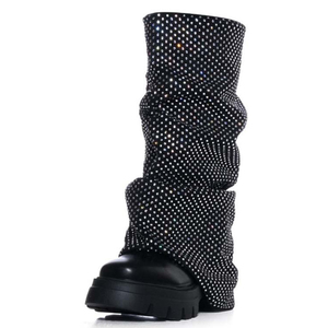 Bottes hautes pour femme en PU à fermeture éclair, bout carré, talon carré bas, coupe large, pour l'hiver - Product Image 3