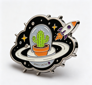Pin de esmalte de cactus espacial, broche de metal cloisonné con diseño de cohete y planeta para ropa, bolsos y regalos - Product Image 3