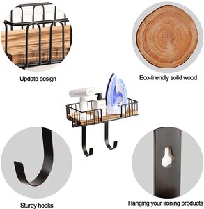 Support mural pour planche à repasser en bois avec étagère de rangement et cadre métallique pour salle de <span class=keywords><strong>buanderie</strong></span> - Product Image 6