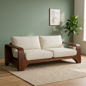 Minimalist Organic Modern Two Seat Wooden Couch with Sculptural Natural <b>Wood</b> <b>Frame</b> <b>for</b> Living Room - Product Image 2