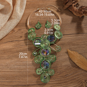 Long African Style Inspired Centric Exaggerated <b>Crystal</b> Chunky Necklace Jewelry <b>Sets</b> for American Black Women Alloy Gold Plated - Product Image 5