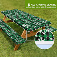 Nappe de pique-nique imperméable et élastique 3-en-1 à imprimé de Noël pour table et banc, idéale pour les fêtes en extérieur, le camping et la décoration de vacances