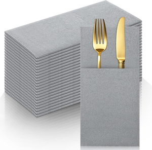 Serviettes invitées jetables personnalisées avec logo, aspect lin, douces <span class=keywords><strong>et</strong></span> absorbantes, en <span class=keywords><strong>papier</strong></span> Airlaid avec poche pour couverts - Product Image 1