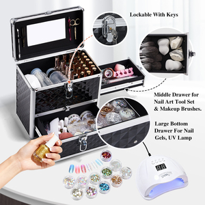 Large Nail Polish <b>Box</b> with Drawer and Dividers Professional <b>Makeup</b> Train Case Manicure Organizer Travel Cosmetic <b>Box</b> Storage - Product Image 4