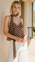 Haut Cami Tricoté Transparent à Pois Y2K pour Femme, Vente en Gros Personnalisée, avec Foulard Intégré, Bretelles Spaghetti Ajustables et Dos Élastique