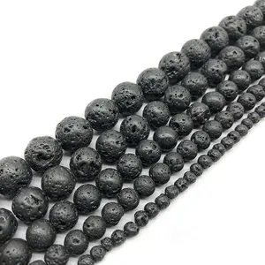 Wholesale 16" Natural Black Volcanic Lava Round Stone Beads for Jewelry Bracelet Necklace 4mm 6mm 8mm 10mm 12mm 14mm