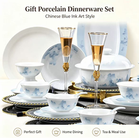 Service de vaisselle en porcelaine blanche haute température Qianli Jiangshan Jingdezhen avec bord doré – Cadeau haut de gamme pour mariage et nouvellement-marrieds – Compatible lave-vaisselle