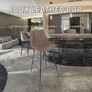 Modern Faux Leather Home Barstool Chairs <b>with</b> Adjustable <b>Back</b> and Footrest Metal Frame for Home Bar and Dining - Product Image 2