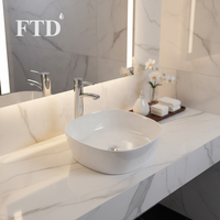 Lavabo en céramique à poser au-dessus du comptoir, design moderne et épuré, pour hôtel, avec forme de bassin unique, capacité de 9 L, pour salle de bain