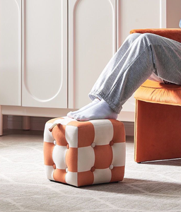 <span class=keywords><strong>Taburete</strong></span> pequeño y moderno para sala de estar, <span class=keywords><strong>asiento</strong></span> suave, <span class=keywords><strong>taburete</strong></span> bajo para cambiar zapatos con asas, diseño a cuadros en blanco y negro - Product Image 6