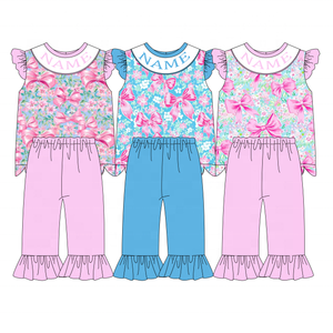 Completo Estivo <span class=keywords><strong>per</strong></span> Bambine Yihui con Design Smock Fatto a Mano, Motivo Cartoon, Collo Tondo, Stile Casual, Set Ispirato alla Cura della Pelle - Product Image 1