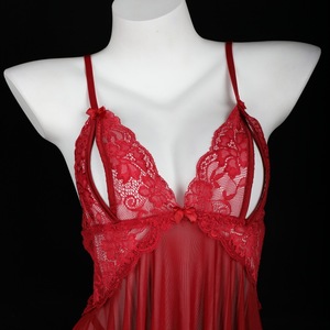 Robe de nuit en dentelle transparente Lemon Story pour femmes, sexy, sans manches, rouge 8327 - Product Image 1