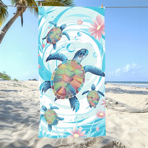 Serviette de plage ChamXue Série Bleue Style Océan, séchage rapide, ultra absorbante, en microfibre, motif tortue de mer de dessin animé - Product Image 1