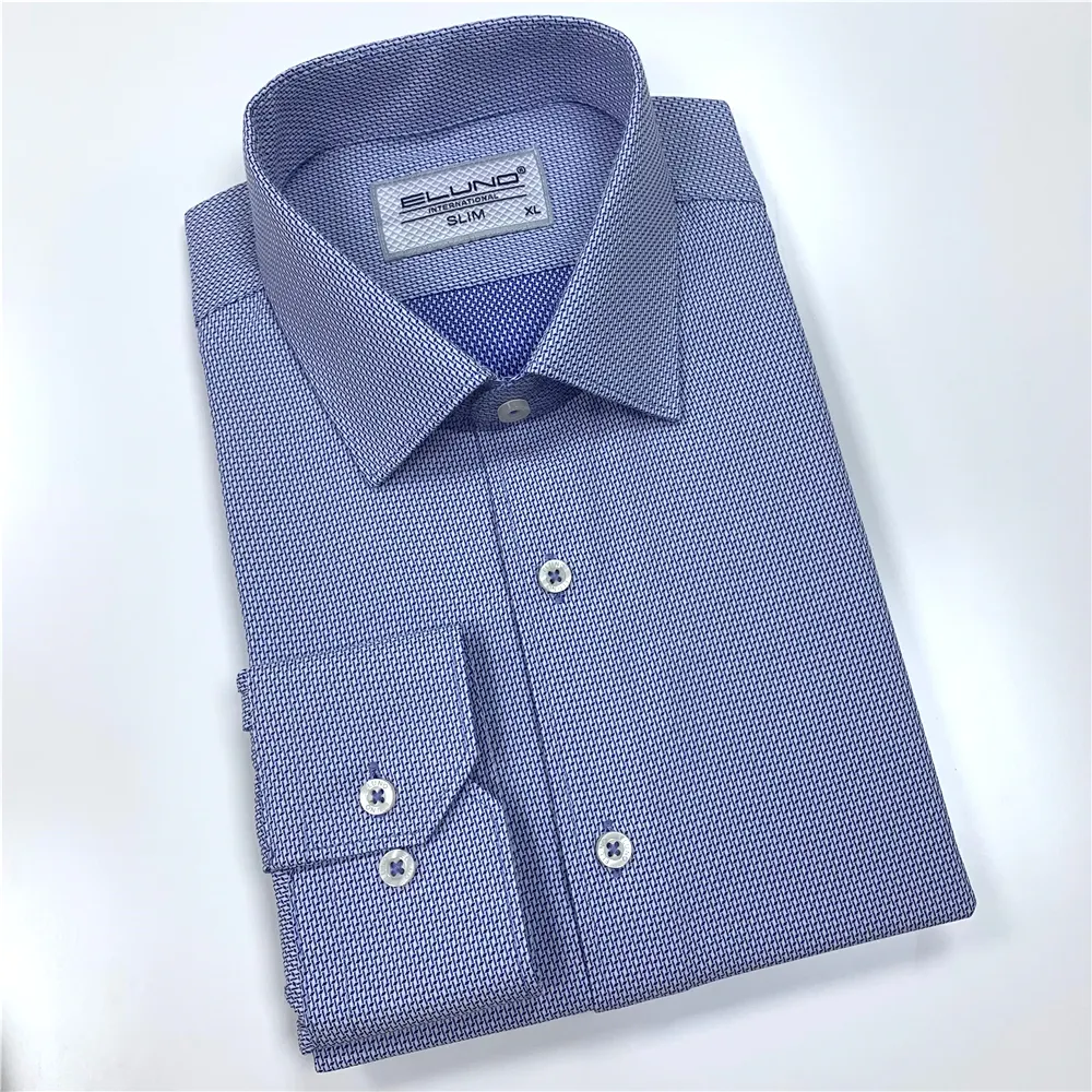 Blue Shirt Long Sleeve Slim Fit Men Formal Shirt for Business Clothing Shirts Big Size