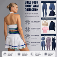 Soutien-gorge côtelé + Jupe-short plissée taille haute avec short intégré. Extensible, respirant, contrôle du ventre. Style preppy pour le tennis, le yoga.
