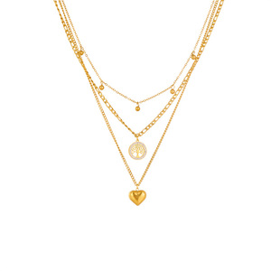 Collier en acier inoxydable <span class=keywords><strong>multi</strong></span>-couches, étanche et inaltérable, avec pendentif cœur en zircon incrusté et motif arbre de vie ajouré - Product Image 6