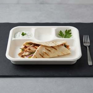 Four Compartment Compostable Eco-Friendly Disposable Sugarcane Bagasse Meal Tray Divided Serving Containers Microwave-Safe - Product Image 4