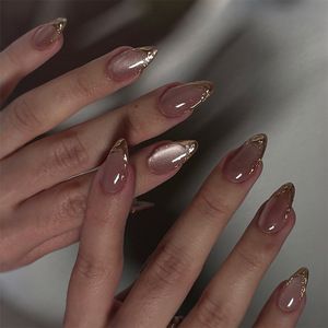 <span class=keywords><strong>Autocollants</strong></span> pour <span class=keywords><strong>ongles</strong></span> en forme d'amande à effet œil de chat, 24 pièces, très vendus, avec des lignes dorées scintillantes, <span class=keywords><strong>faux</strong></span> <span class=keywords><strong>ongles</strong></span> - Product Image 1