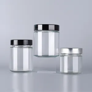 Eco Vriendelijke 50Ml 100Ml 150Ml 250Ml 300Ml 500Ml Honing Spice Pudding Jar Ronde Glazen voedsel Opslag Pot Met Aluminium Schroef Deksel