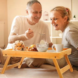 Bamboo <b>Foldable</b> Breakfast <b>Table</b> <b>With</b> <b>Legs</b> Small Tan 41.5x30x4cm For Bedside Use - Product Image 4