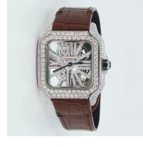 Montre mécanique de luxe haut de gamme en acier inoxydable, pierres en moissanite glacées, design analogique simple pour une beauté élégante, précision impeccable - Product Image 1